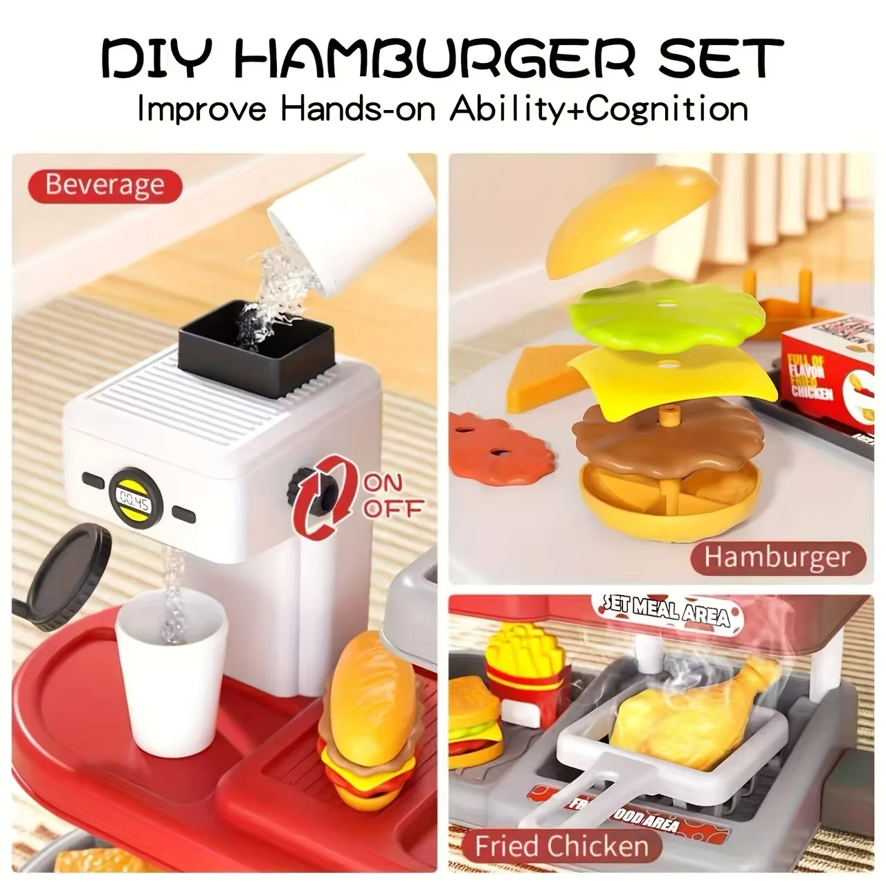 Pretend Play Fast Food Store Toy Cash Register Coffee Maker Burger Fries Chicken Kitchen Educational Game Kids Boys Girls Gift