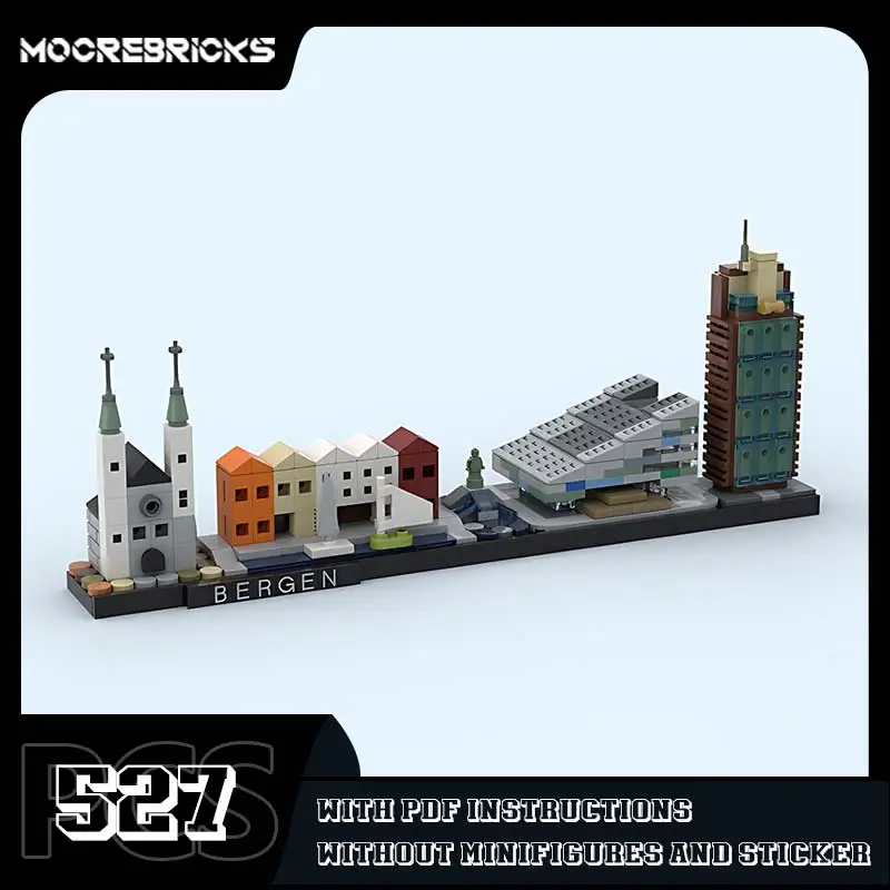 MOC Bergen Skyline arquitectura de ciudad bloques de construcción montaje clásico Street View modelo Kit DIY juguetes para niños regalo de cumpleaños