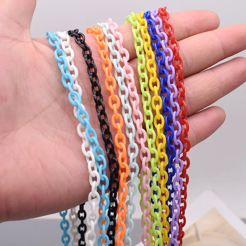 10/50 Buah Lebar 6Mm Panjang 40Cm Akrilik Warna-warni Rantai Link Lobster Gesper Rantai untuk Kacamata Kunci Rantai Membuat Kalung Perhiasan