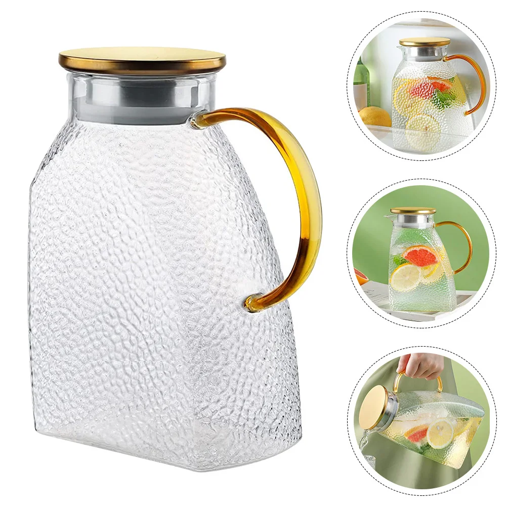 

Glass Pitcher Cold Water Pitcher Transparent Jug for Fridge Party Juice Tea Container with Lid Spout Portable Glass