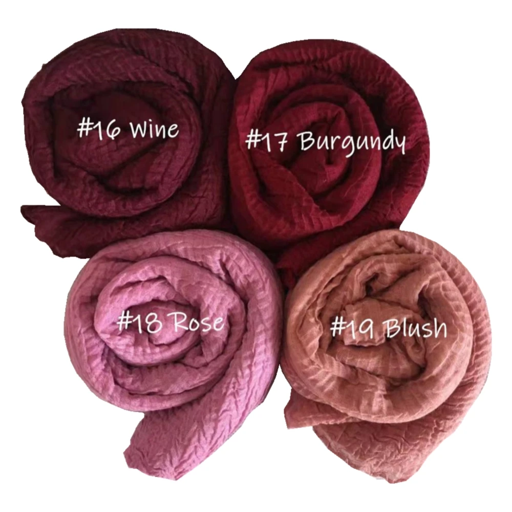 

195x90CM Women Cotton Viscose Scarf Thin Muslim Hijab Wrinkled Plain Color Headscarf Islamic Turban Crinkled Long Shawl Muffler