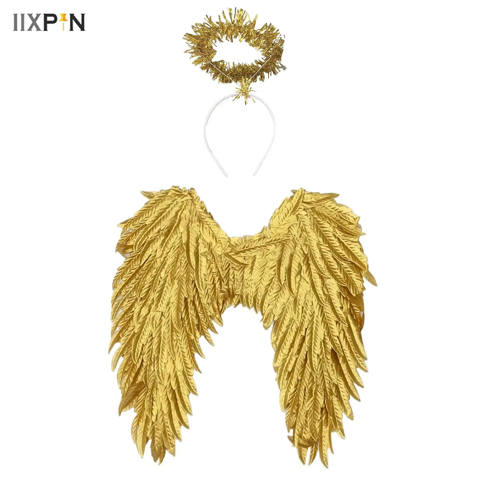 

1Pc Unisex Women Men Angel Feather Wings Elastic Straps Wings+Headband for Halloween Cosplay Party Performance Accessory Props