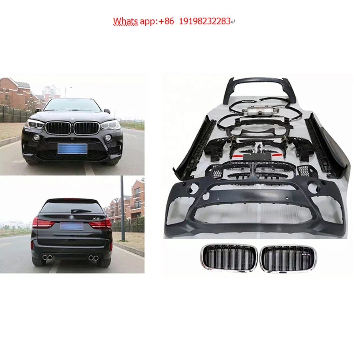 

Комплект автомобильных бамперов для BMW X5, F15, 2013, 2014, 2015, 2016, 2017, 2018, обновление X5M с решетками для переднего бампера, задние бамперы, задние трубы