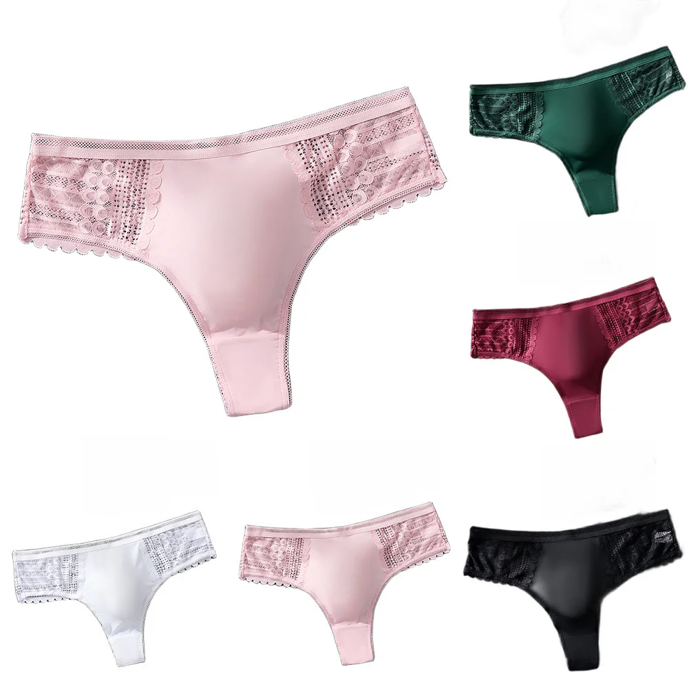 

Мужские трусы-стринги с кружевными вставками из гладкого ледяного шелка, комфортные, размеры S-XL, с низкой посадкой