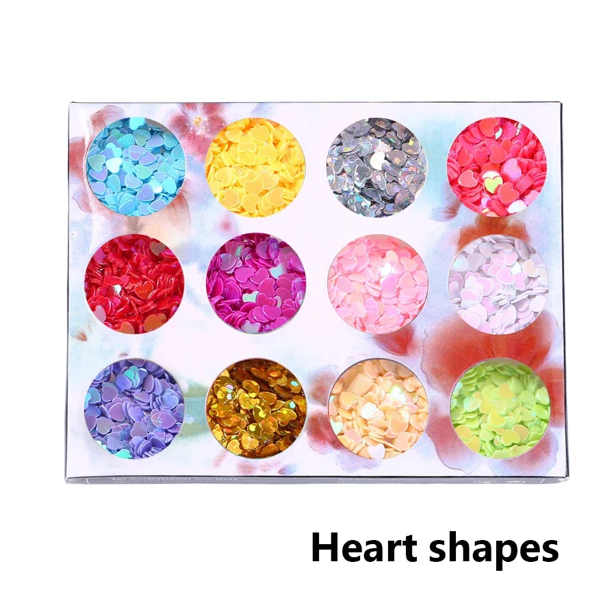 Nail Art iriserende pailletten set, kleurrijke harten esdoornbladvormen voor doe-het-zelf nagelontwerp manicure decoraties