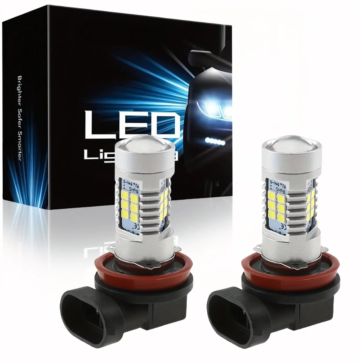 2PCS H11 21SMD LED Headlight Super Bright Bulb Kit HIGH/LOW Beam 6000K White Fog Light