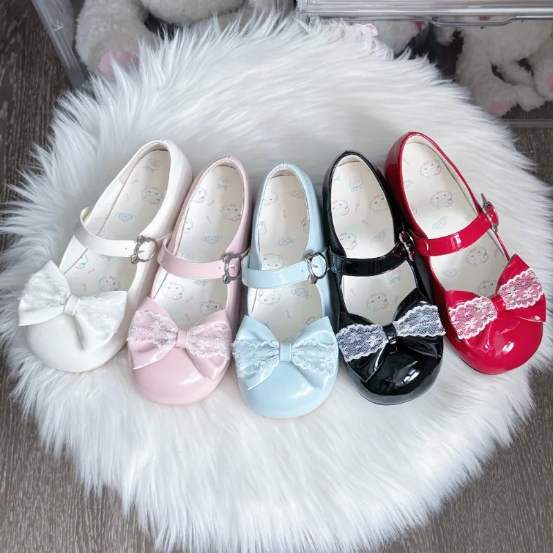 

Original All-match Lace Lolita Cute Soft Girl Low Heel Round Toe Shoes Women Maid Pastel Colored Flat Sandal