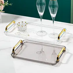 Rectangular Serving Tray with Handle Cosmetic Jewelry Dish Bathroom Decorative Tray Table Storage Organizer for Home Hotel