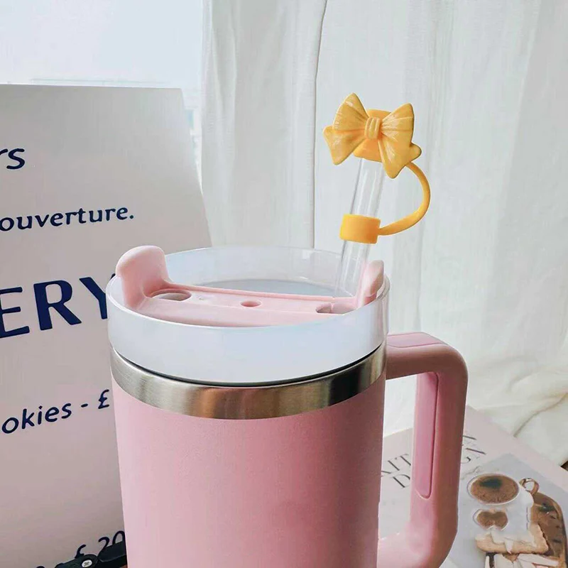 Cute Bow Straw Cap For Stanley Cup Food Grade Silicone Cover Heat-resistant Dust Proof Plug 10mm Sippy Cap Water Cup Accessories