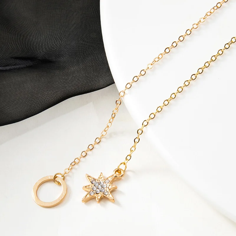 2023 Simple Crystal Eight Pointed Star Charm Necklace Delicate Clavicle Chain Zircon For Women Fashion Jewelry Wholesale