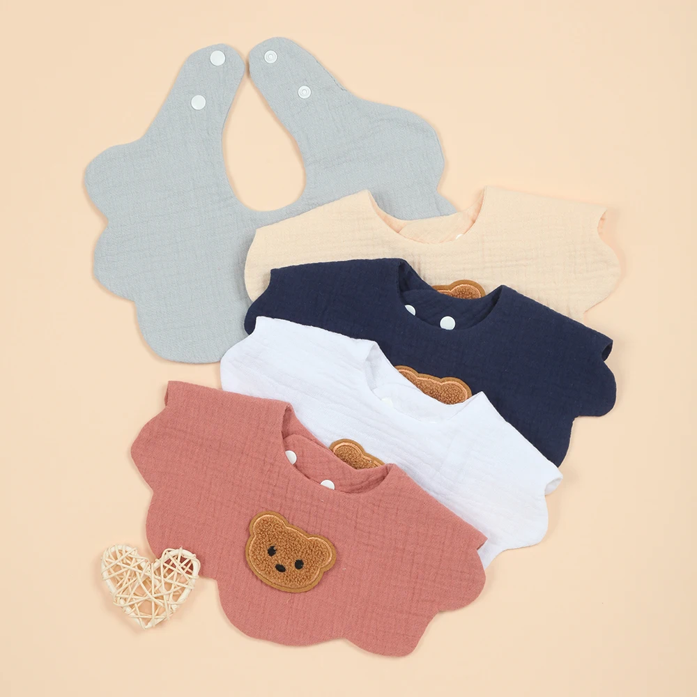 

5 Pcs Skin-friendly Baby Bibs, Plain Newborn Bib with Adjustable Snap, Soft Absorbent Cotton Ruffled Babies Bibs