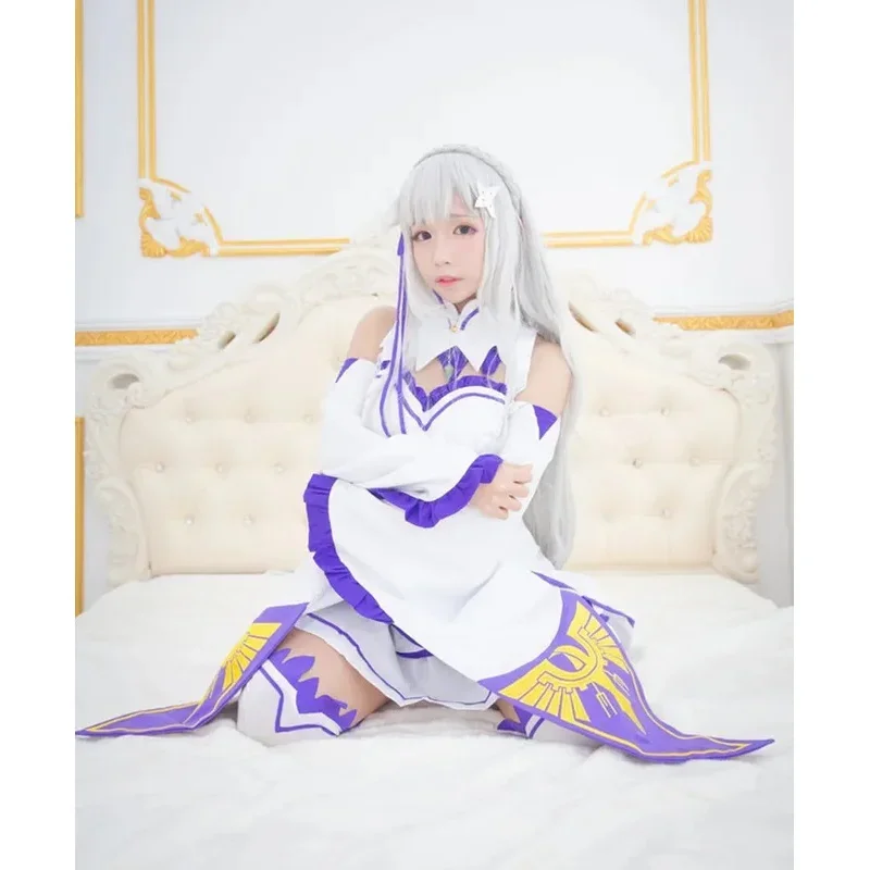 ชุดผู้หญิงชุด Emilia เครื่องแต่งกายอะนิเมะคอสเพลย์ปาร์ตี้ฮาโลวีนเสื้อคลุมวิกผม MN3
