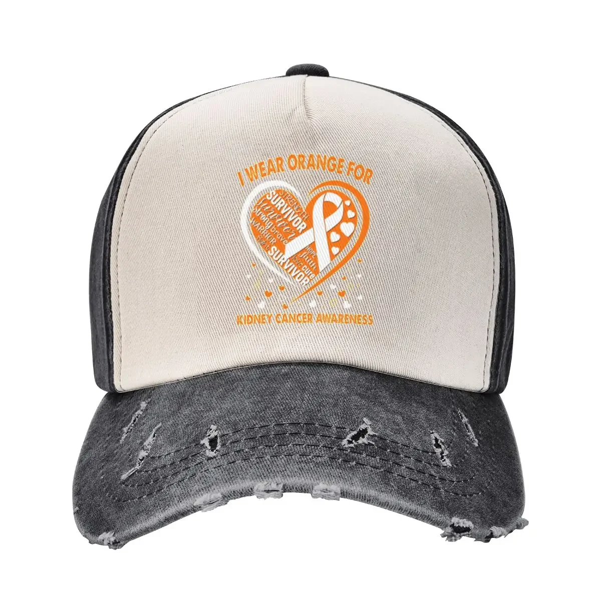 I Wear Orange For Kidney Cancer Survivor Heart Ribbon Baseball Cap beach hat Hat Beach Women's Hats 2025 Men's