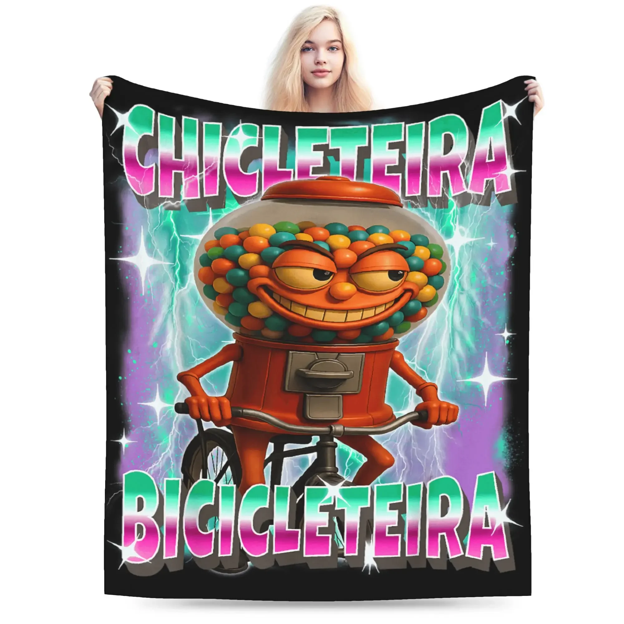 Chicleteira Bicicleteira Italian Brainrot Bicicleta manta de viaje manta de franela para decoración del hogar colcha suave y cálida