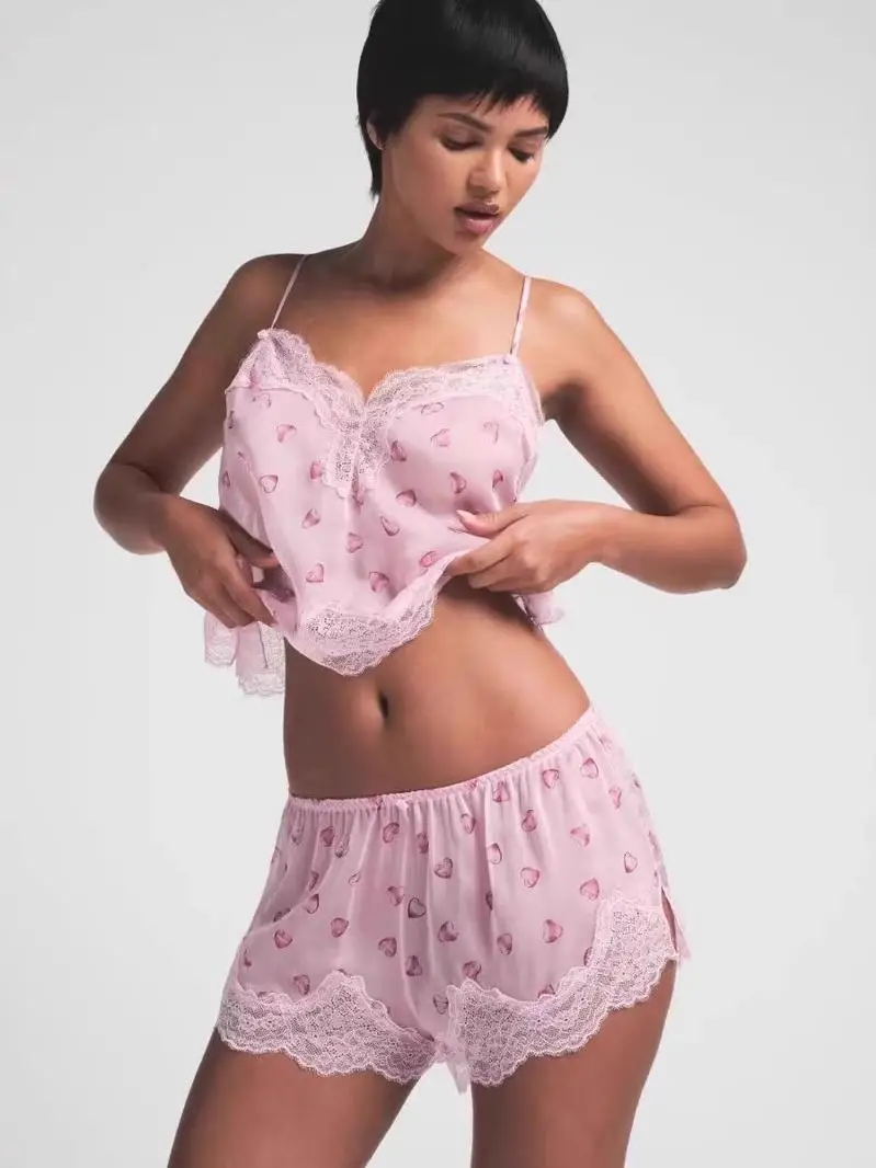 sweet-and-cute-style-silk-lace-sleepwear-set-for-women-valentine's-day-limited-edition-adjustable-waist-strap-nightgown