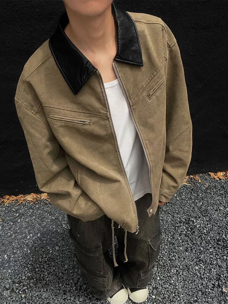 

Винтажная куртка-жакет в стиле пэчворк с воротником, мужская, из состаренного хлопка, весна-осень, премиум-качество, молодежный свободный крой