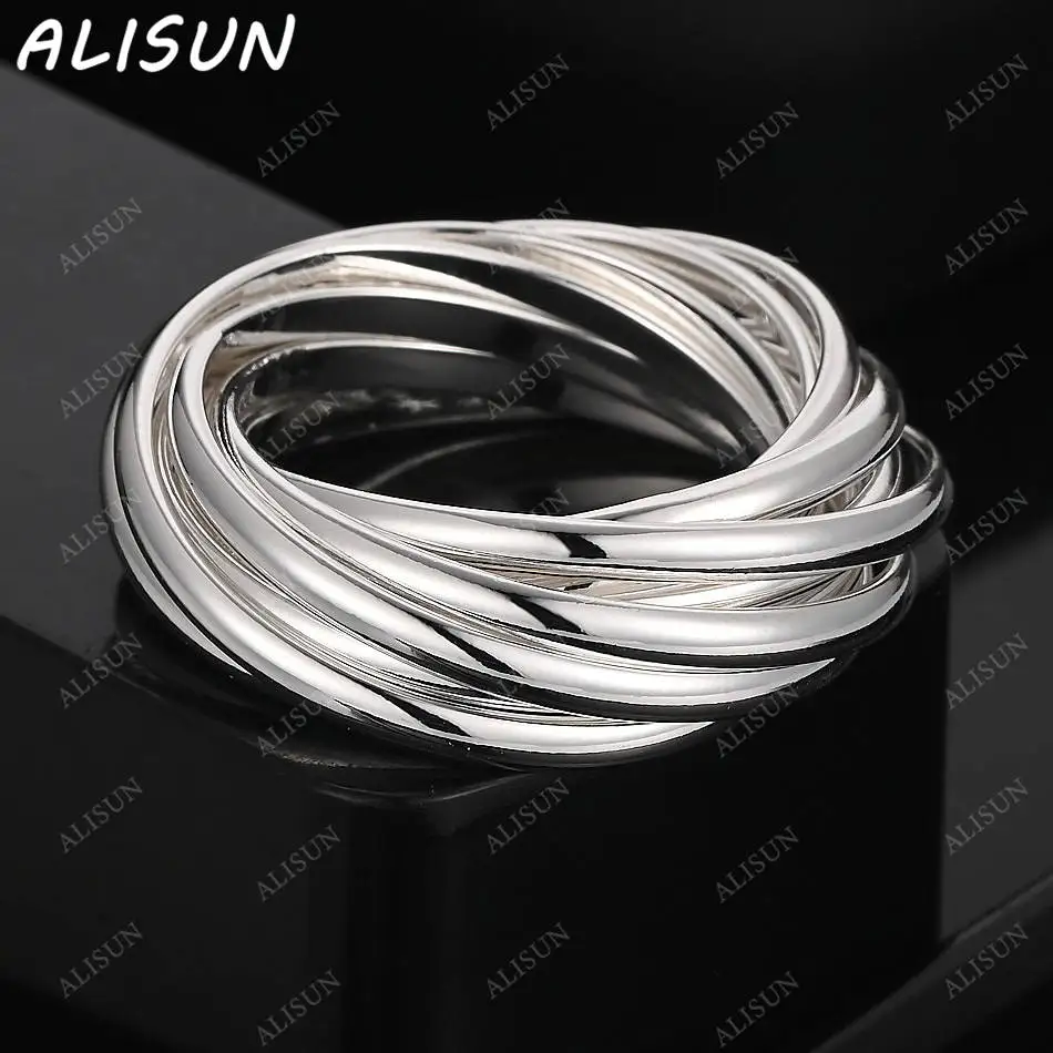 

ALISUN 925 Sterling Silver Size 8 Ten Laps Fine Ring For Women Men Fashion Jewelry Charm Grace Wedding Engagement Accessories
