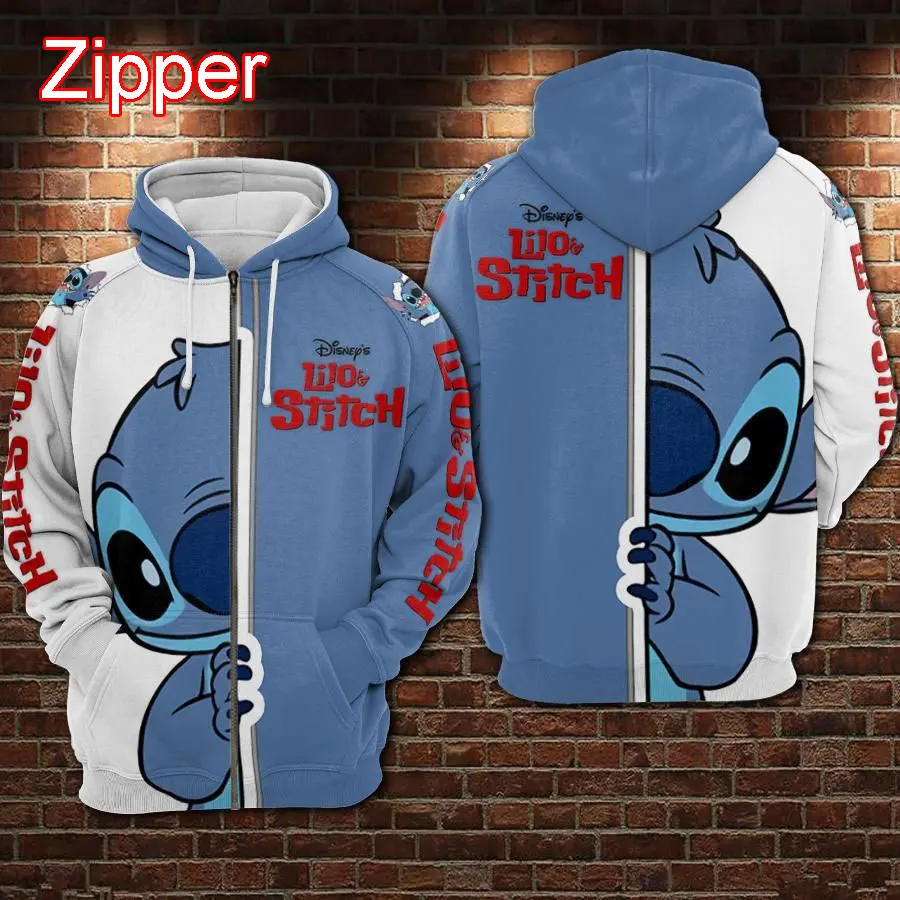 Stitch And Donald Duck Men Zip Up Hoodie Cartoon Anime Cool Women Oversized Sweatshirt Spring Autumn Children Clothing Coat