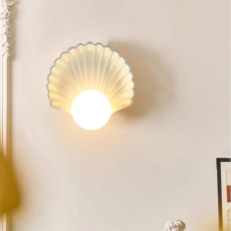 Nordic minimalist shell wall lamps resin bedroom bedside wall light living room corridor modern interior decor lighting fixtures view 5
