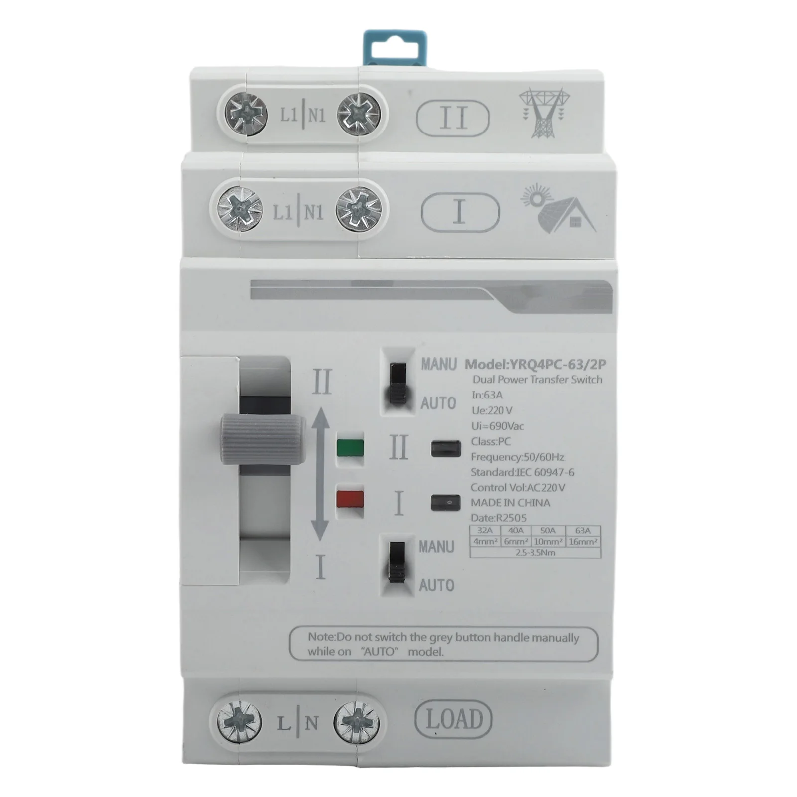 Dual Power Automatic Transfer Switch 2P 63A AC220V Photovoltaic Load Disconnector For Reliable Backup Power In Hospitals Data