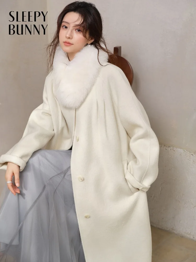 

Elegant Wool Blend Double-Faced Coat for Women Long Winter Overcoat Soft Warm Slim Fit Outerwear for Office Chic Layered Outfits