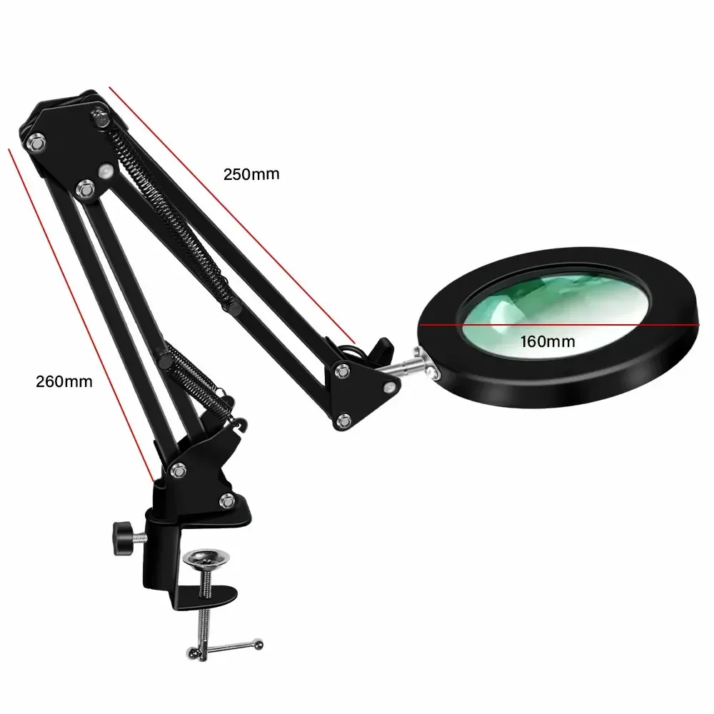 Vergrößerungsglas mit 72 LEDs, 10-fache Vergrößerung, USB, 3 Farben LED-Beleuchtung, NEU für Lötkolben-Reparatur/Tischlampe/Hautpflege – Detail 11