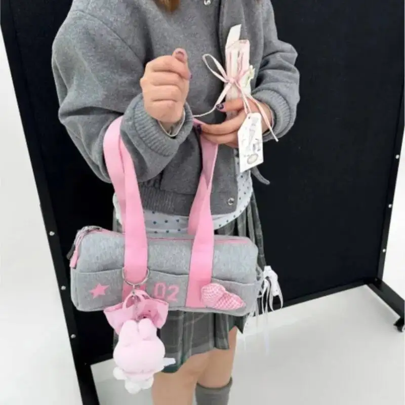 Bloom Haruku Grey Handbag Canvas Women Sports Y2k Shoulder Bags Female Large Capacity Underarm Bag 2025