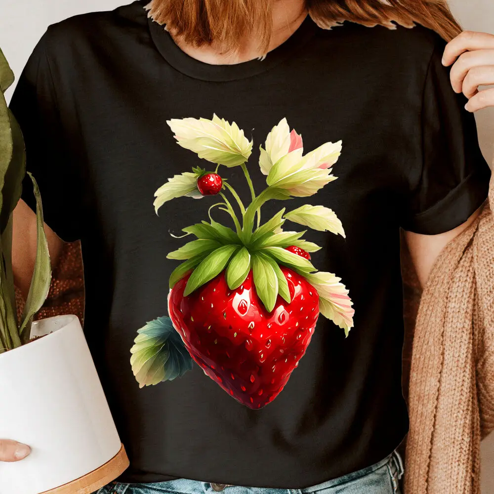 Strawberry Fruit Gifts For Her Vegan Botanical Novelty Womens T-Shirts Top #NED