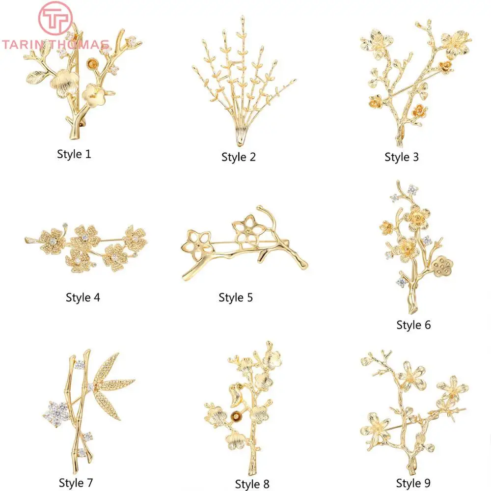 (3419)2PCS 30x33MM 24K Gold Color Plated Brass with Zircon Tree Brooch High Quality DIY Jewelry Making Findings Accessories
