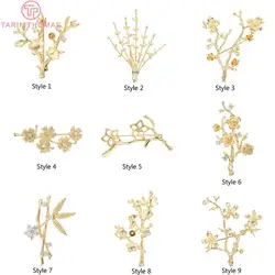 (3419)2PCS 30x33MM 24K Gold Color Plated Brass with Zircon Tree Brooch High Quality DIY Jewelry Making Findings Accessories