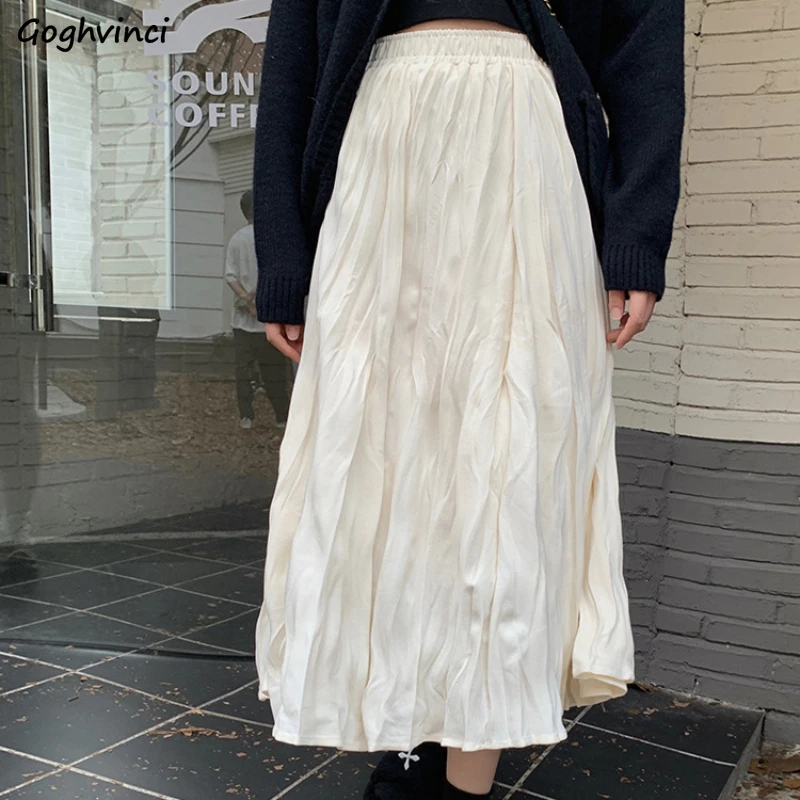 

Skirts Women Mid-length Solid Folds Design Korean Style Casual Streetwear All-match Classic Prevalent Spring Female Clothing