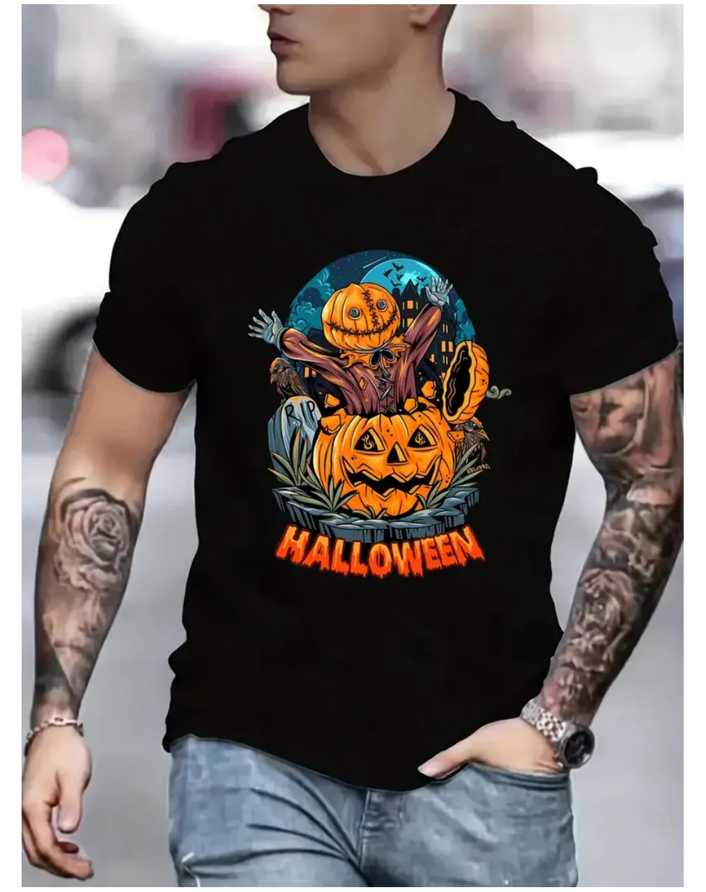 Halloween Eve Monster Print T Shirt For Men Casual O-neck Short Sleeve Tops Fashion Party Devil Costume Hip Hop Trend Loose Tees