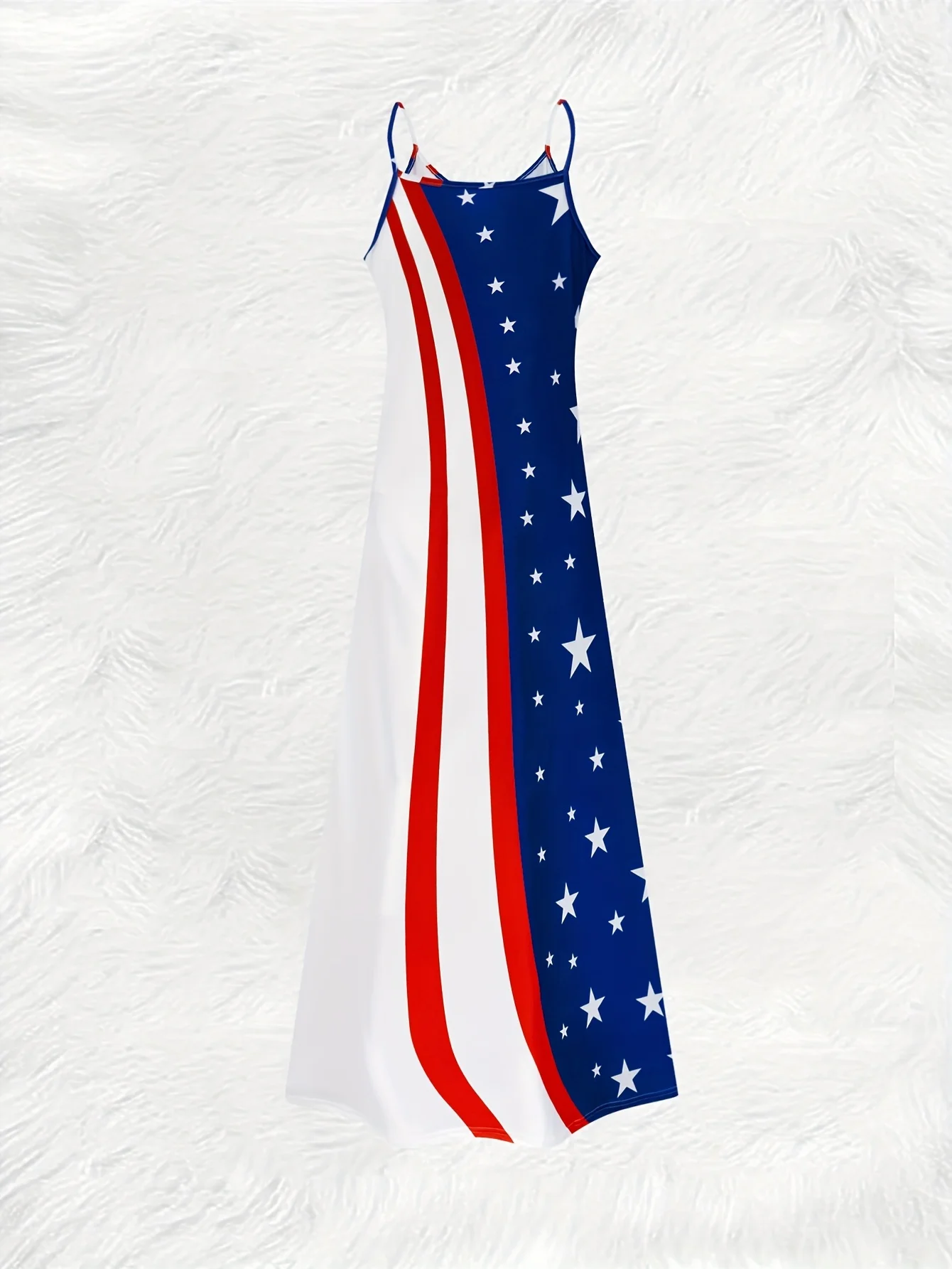 Women Long Sleeve Casual Dress with American Flag Stars Pattern Vacation Style V Neck A Line Dress for Spring Autumn