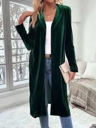 New Spring Fall Women Elegant Long Cardigan Female Knitted Velvet Shawl Collar Jack Coat Ladies Shawl Outerwear