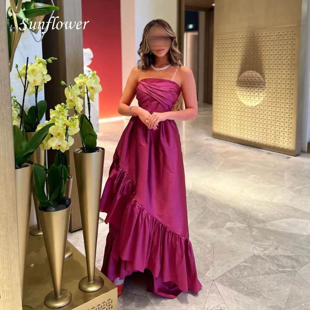 

Sunflower Strapless Prom Gowns Sleeveless A-LINE Evening Dress Tiered Ruffles Party Dress 2023 Floor-Length High-end Custom