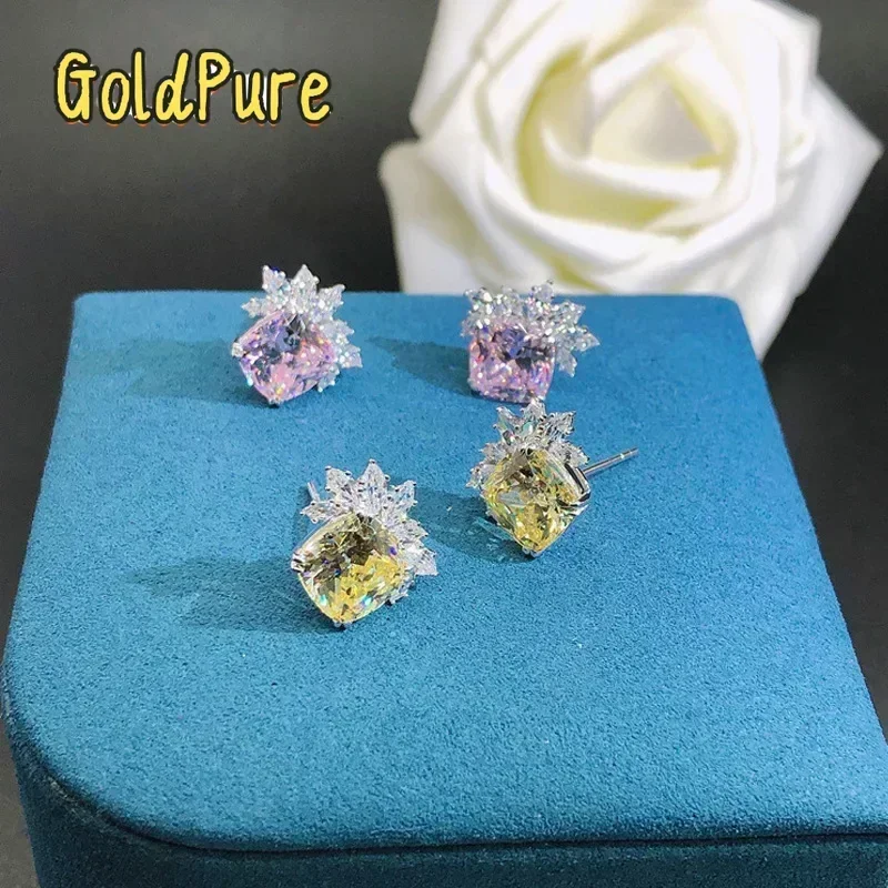 

Goldpure Luxury Solid 18K White Gold Platinum PT950 Fat Square Shaped Earrings Fashion Earrings Luxury Women's Earrings