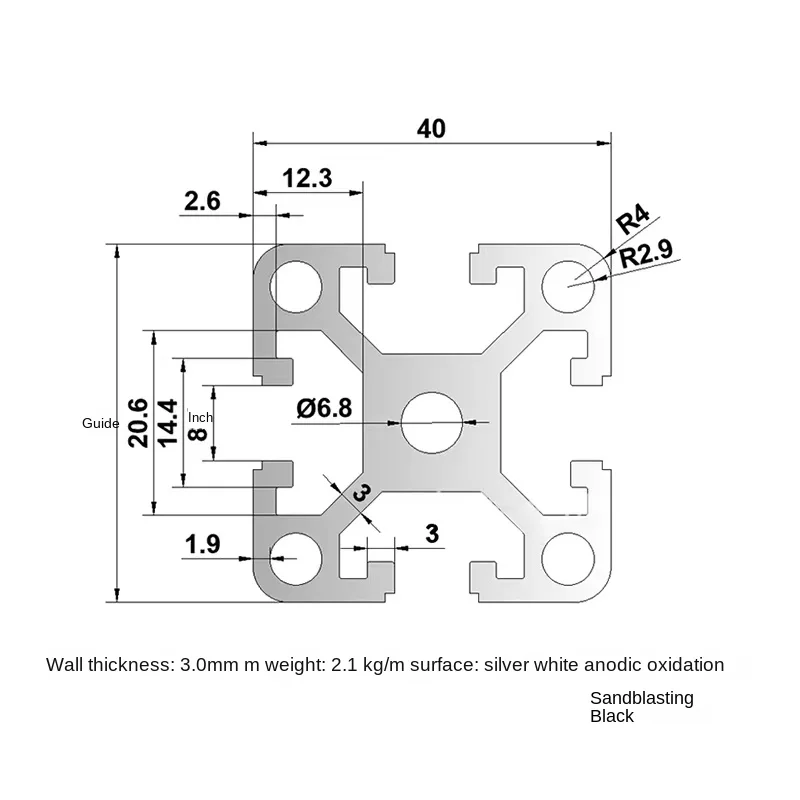 Industrial Aluminum Profile European Standard 4040W-3.0mm Black Heavy-Duty Aluminum Alloy Fish Tank Frame Workbench Frame 40X40