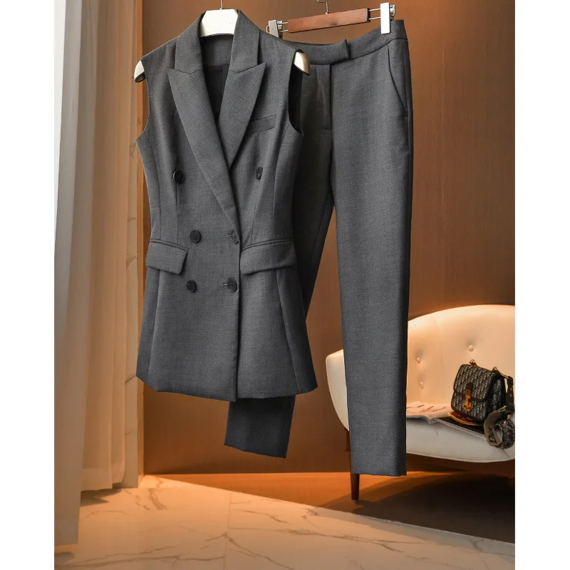 

Шелковый шерстяной жилет, костюмы, женские комплекты пальто, брюки, однотонные элитные брюки 2025 года, пиджак без рукавов для поездок на работу, эффективное рабочее место
