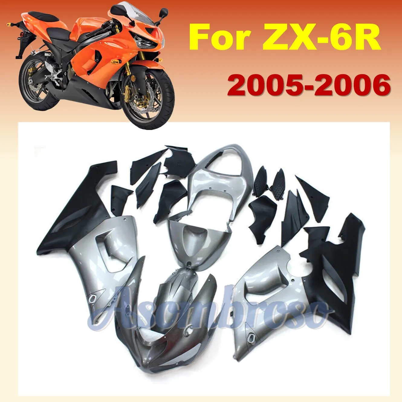 

ABS Injection Fairing Kit Fit for Ninja ZX6R 2005 2006 ZX636 ZX-6R ZX 6R 05 06 Motorcycle Silver Black Bodywork Set ZXMT