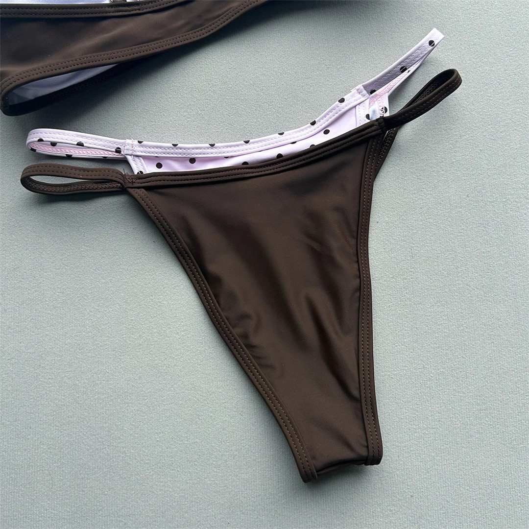 2026 Splicing Polka Dots Bikini Damen Bademode Zweiteiliger Bikini-Set mit hohem Beinausschnitt Badeanzug V8172 – Detail 10
