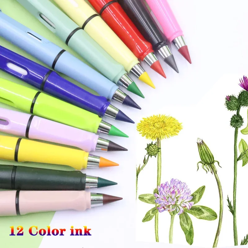 New Technology 12 Color Pencils No Ink Kawaii Unlimited Pencil School Kids Art Color Sketch Painting Stationery