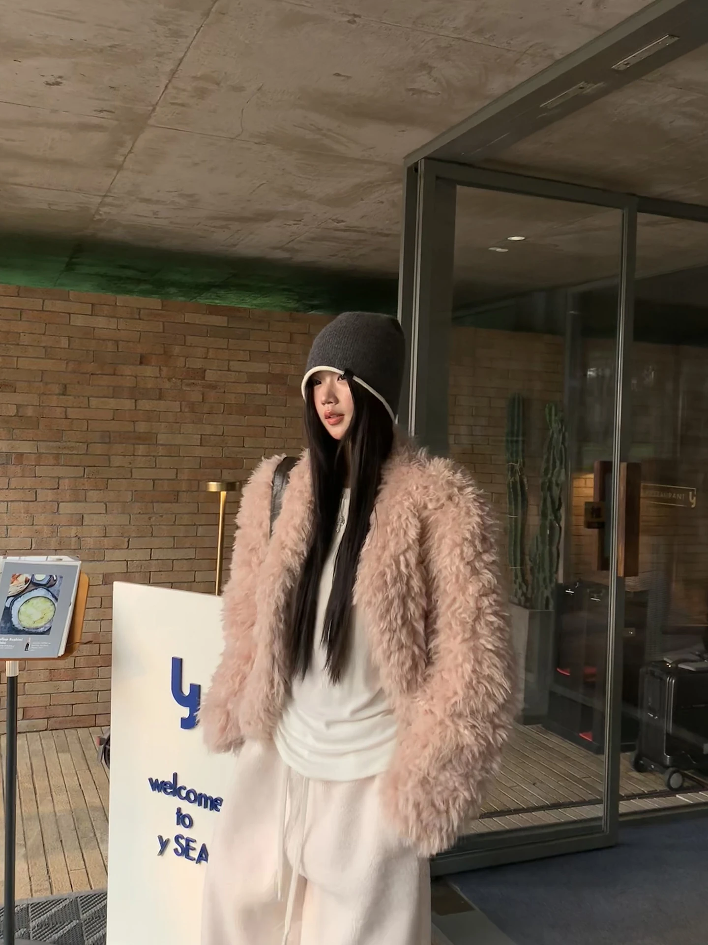 Manteau de fourrure rose femme automne hiver nouveau Sle beau système coréen coton Jaet Tube droit pe Long Sve chaleur