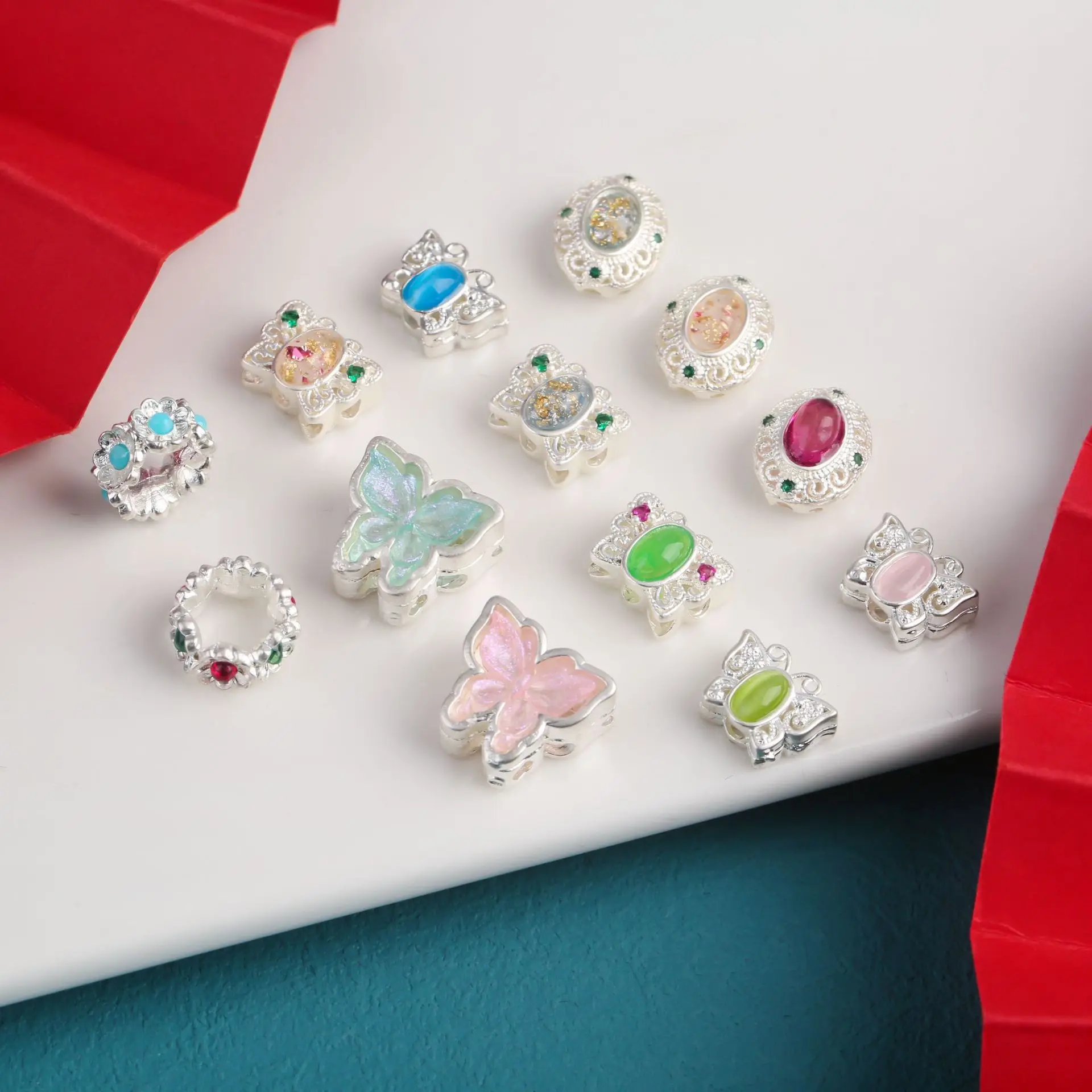 7pcs Copper Silver-plated Jewelry Spacer Beads Accessories Inlaid Zirconia Ring Diy Pearl Bracelet Necklace Material Accessories