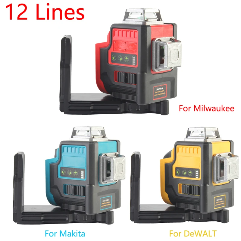 

Laser Level 12 Lines for Milwaukee/Makita/DeWalt 18V Battery 3D Horizontal and Vertical Green Light Self-Leveling Laser Tool