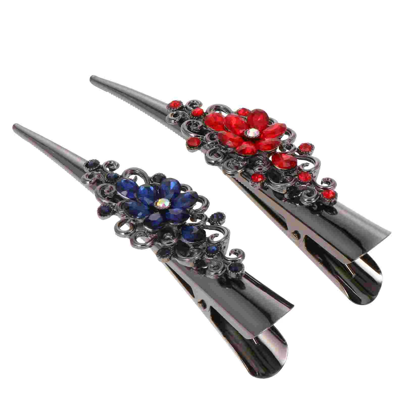 

2 Pcs Headgear Crystal Clip Miss Rhinestone Hair Topper Alloy Vintage Clips Bobby Pin