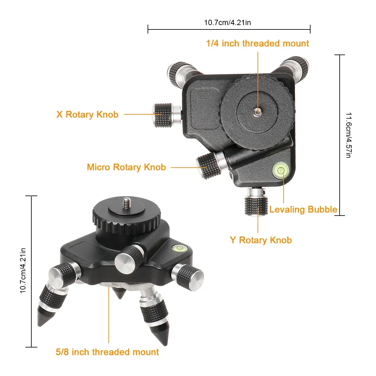 Tripod Rotate Adapter 360° Fine Tuning Micro-Adjust Base For Laser Level With Leveling Bubble,1/4'',5/8'' Thread Mount