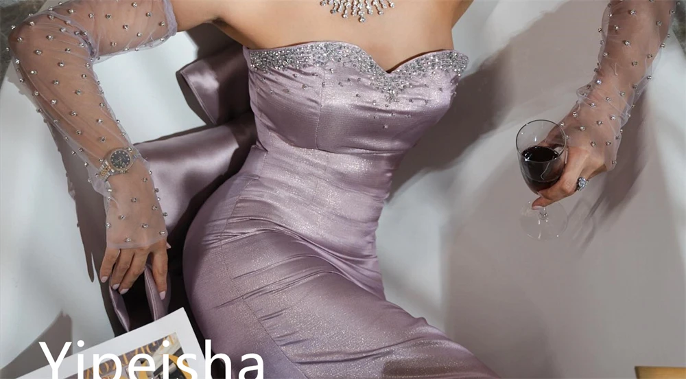 Yipeisha Sparkle Eenvoudige Strapless Schede Quinceanera Cocktail Lovertjes Bloemen Vouwen Satijnen Prom Jurken