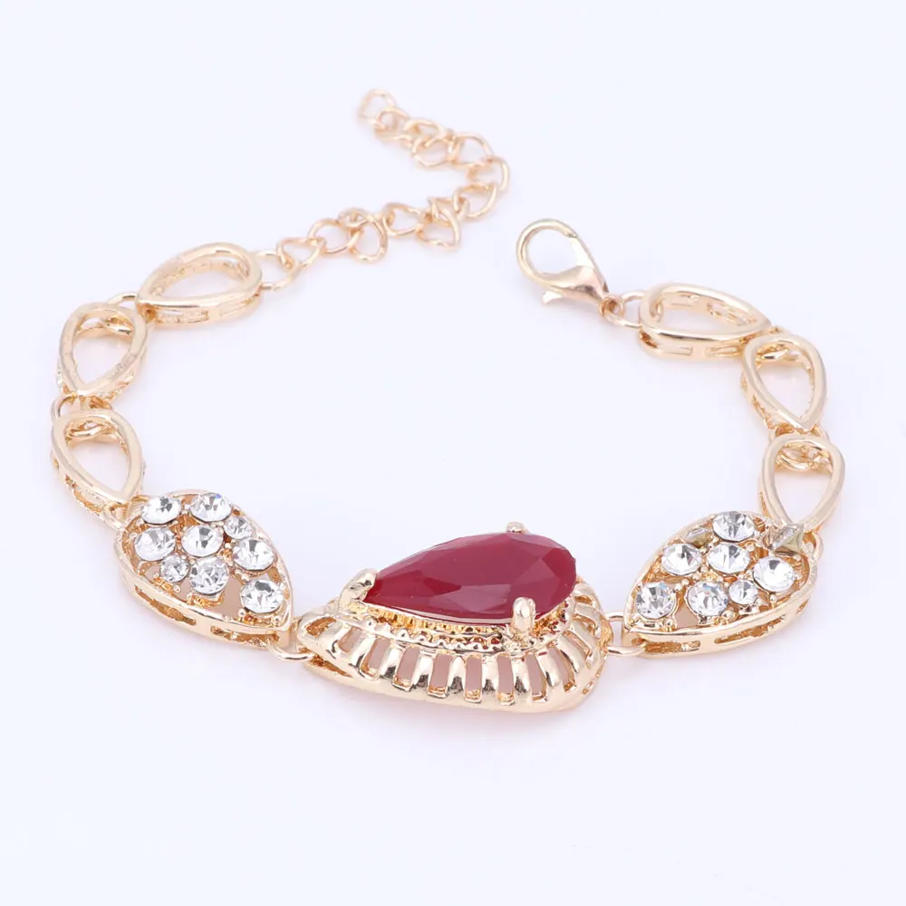 Fashion Crystal Necklace Collar Jewelry Sets For Women Party Accessories African Beads Earrings Bracelet Ring Sets Vintage Red