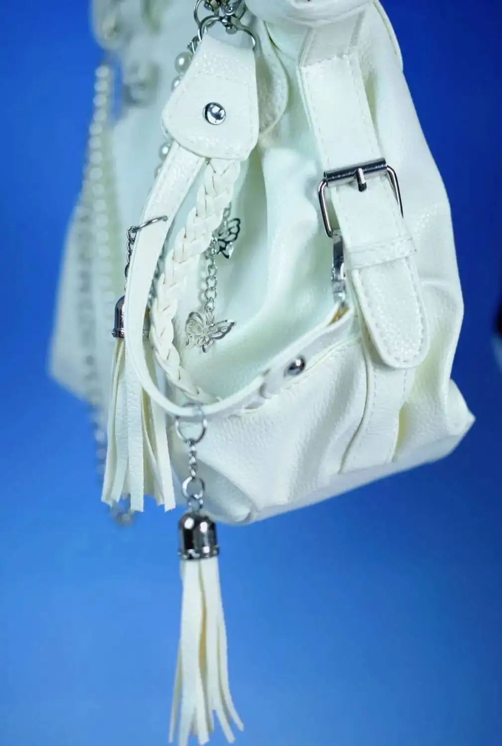 Bloom Retro White Large Capacity Tote Bag Women Haruku Pearl Chain Casual Shoulder Bags Female Vintage Y2k Handbag Aesthetic