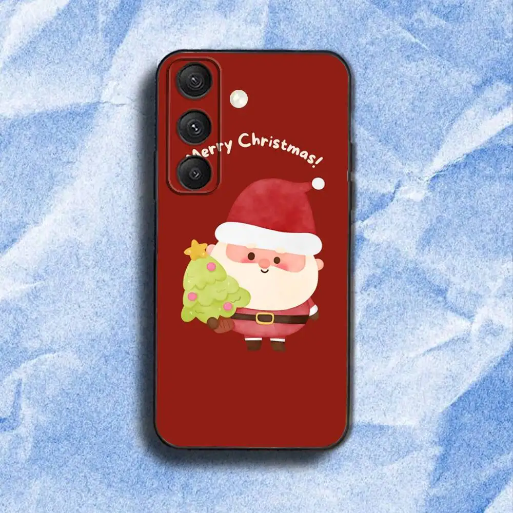 سانتا كلوز شجرة عيد الميلاد حافظة هاتف لهاتف سامسونج S 25,24,23,22,30,21,10,9,Ultra,Plus,Lite,FE,4,5G حافظة سوداء ناعمة